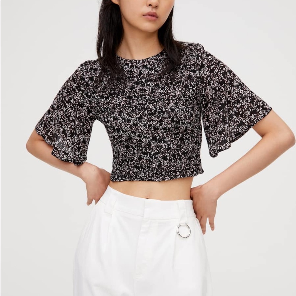 Printed Shirred Elastic Shirt PULL&BEAR